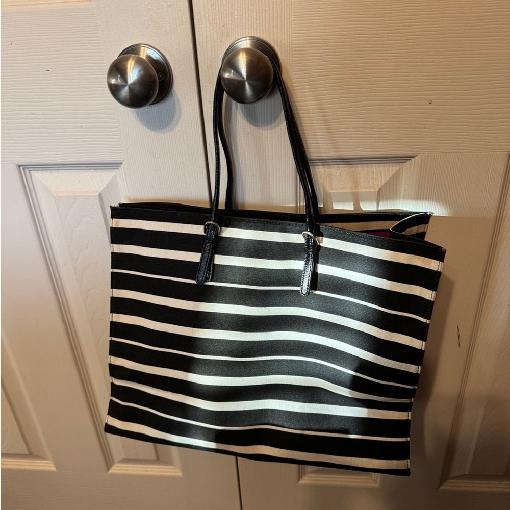 Talbots black and white stripe tote bag